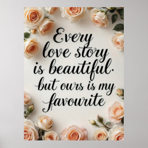 Poster Citação da História de Amor Elegante com Rosas