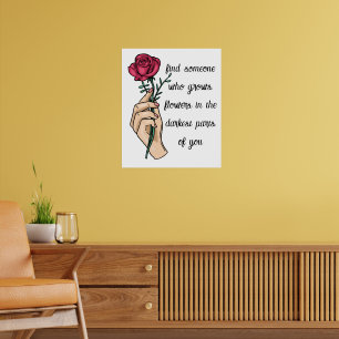 Poster Citação de amor personalizada e flor rosa vintage