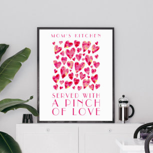 Poster Citação de Arte de Coração de Amor Rosa da Cozinha