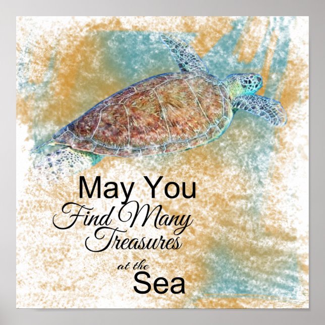 Poster Citação de Arte de Praia de Sea Turtle (Frente)