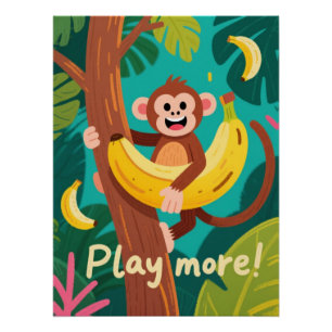Pôster Citação de Banana de Macaco Divertido Ar