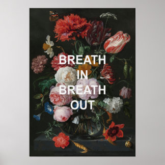 Poster Citação de Beathing Mindful + pintura de Flores de