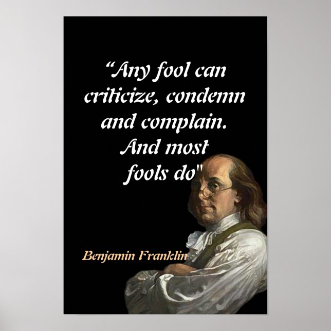 Poster Citação de Benjamin Franklin sobre Tolos (Frente)