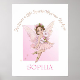 Poster Citação de Berçário Fada Rosa Fofo Cabelo Escuro B