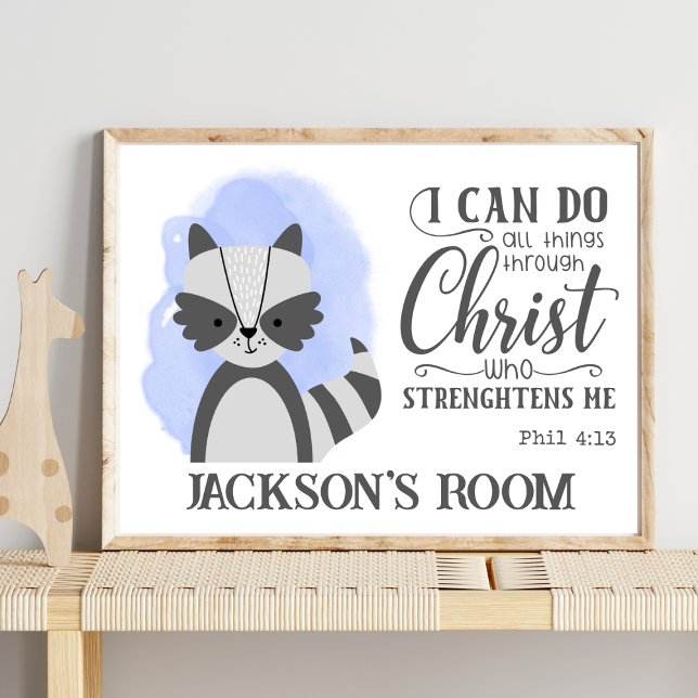 Poster Citação de Christian Cute Woodland Baby Raccoon (Criador carregado)