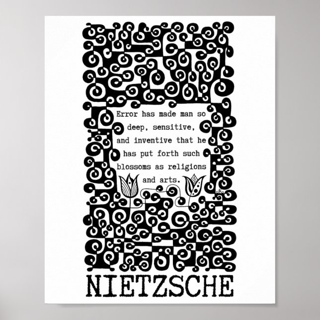 Poster Citação de ERRO preto e branco de Nietzsche (Frente)