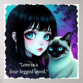 Poster Citação de Garota de Anime e Gato Siames