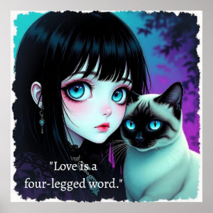 Poster Citação de Garota de Anime e Gato Siames
