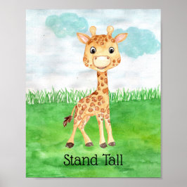 Poster Citação de Girafa Bebê Fofa Fique em Pé para Berçá
