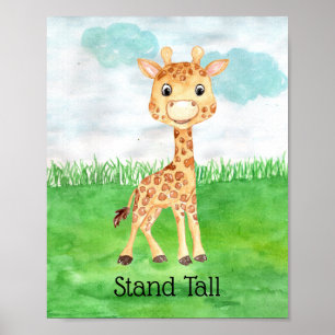 Poster Citação de Girafa Bebê Fofa Fique em Pé para Berçá