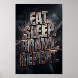 Poster Citação de Jogos Coma Dormir Brigar Repita Neon Gr