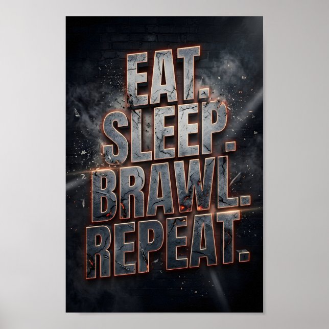 Poster Citação de Jogos Coma Dormir Brigar Repita Neon Gr (Frente)