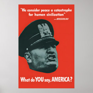 Poster Citação de Mussolini Cartaz de Propaganda da II Gu
