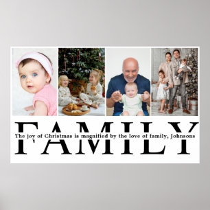Poster Citação de Natal da Família de Colagem de 4 Fotos