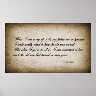 Pôster CITAÇÃO DE TWAIN sobre o ENVELHECIMENTO DA JUVENTU