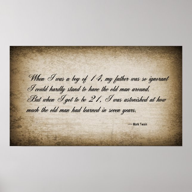Pôster CITAÇÃO DE TWAIN sobre o ENVELHECIMENTO DA JUVENTU (Frente)