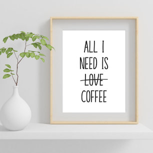 Poster Citação Divertida de Café Simples Minimalista