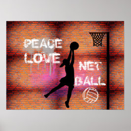Poster Citação do Netball do Grafite Peace Love