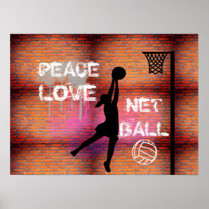Poster Citação do Netball do Grafite Peace Love