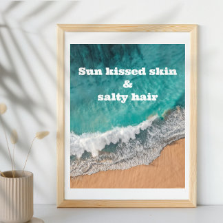 Poster Citação do verão na areia marinha azul-branca