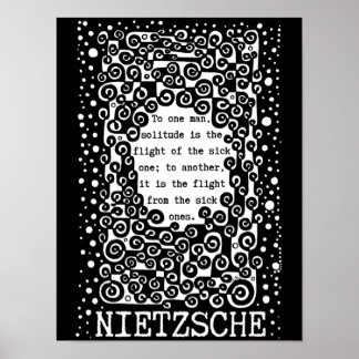 Poster Citação em preto e branco SOLITUDE de Nietzsche