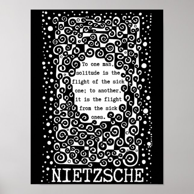 Poster Citação em preto e branco SOLITUDE de Nietzsche (Frente)