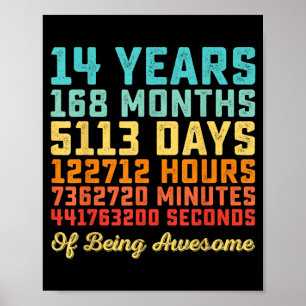 Poster Citação engraçada de aniversário de 14 anos Matemá