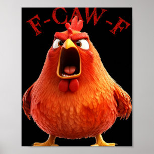 Poster Citação engraçada de humor de galinha galo F-caw-f