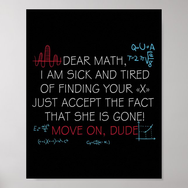 Poster Citação engraçada de matemática Querida matemática (Frente)