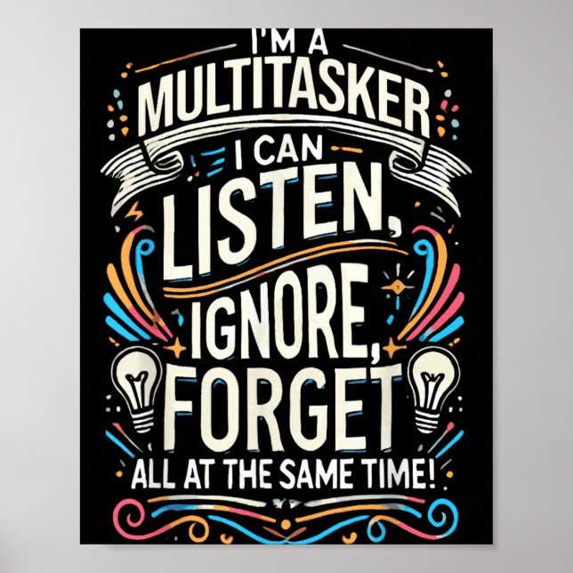 Poster Citação engraçada humorística multitarefa frase en (Frente)