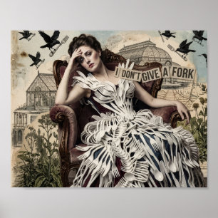 Poster Citação Engraçada Mulher Vintage em um Vestido de