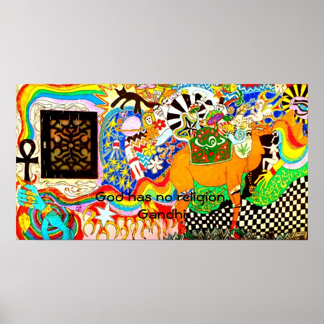 Poster Citação Espiritual Gandhi Deus Não Tem Religião (Frente)