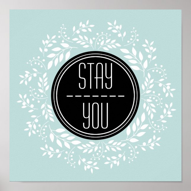 Pôster Citação Inspiracional de Linha Floral Azul Girly M (Frente)