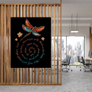 Pôster Citação Inspiradora em Espiral com Libélula em Pês
