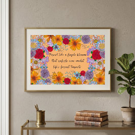 Poster Citação Inspiradora Floral Botânica Boho Colorida