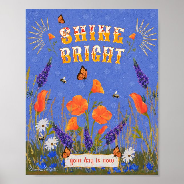 Poster Citação Inspiradora Flores Selvagens Poppies Calif (Frente)