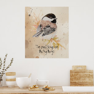 Poster Citação inspiradora Pintura aquarela Passarinho Ch