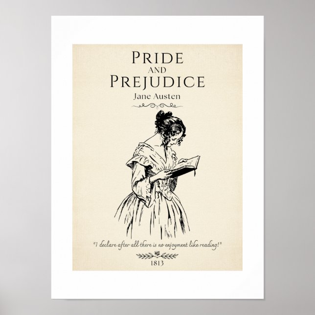 Poster Citação Literária de Jane Austen Orgulho e Preconc (Frente)