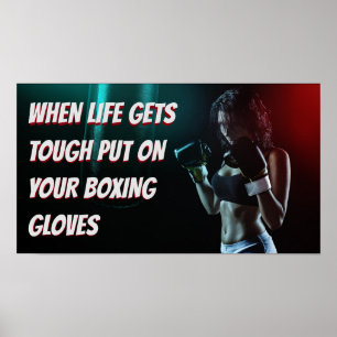 Pôster Citação Motivacional de Treino de Menina de Boxe