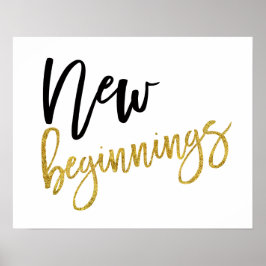 Poster Citação Motivacional Novos Começos Dourado/Preto