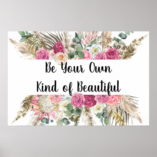 Poster Citação Motivacional Personalizada Rosa Floral (Frente)