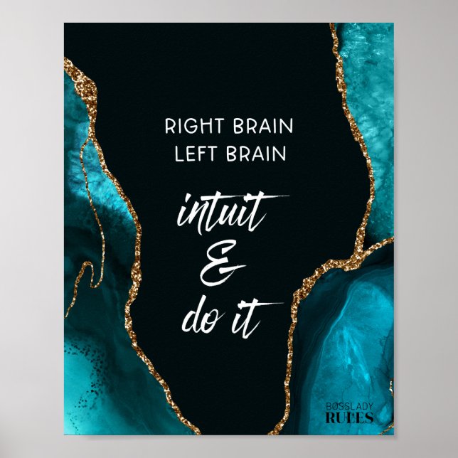 Poster Citação Motivacional Teal Gold Agate BossLady Rule (Frente)