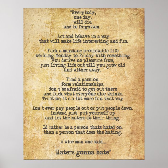 Poster Citação Motivacional Zyzz sobre a Vida (Frente)