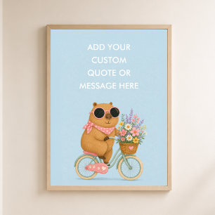 Poster Citação Personalizada Floral Capivara de Bicicleta