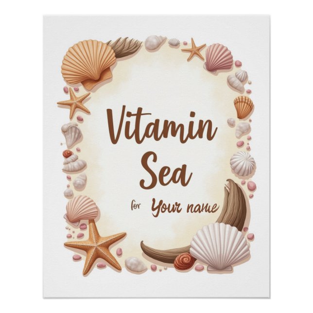 Pôster Citação personalizada “Vitamin Sea” com Nome (Frente)