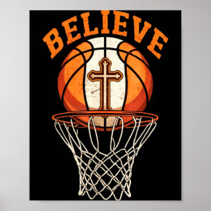 Poster Citação Retro Acredite Motivação Basquetebol Crist