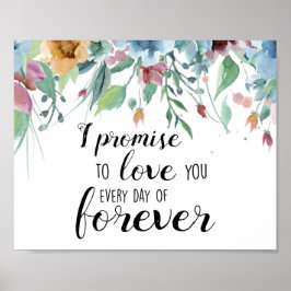 Poster citação romântica de casamento de flores aquáticas