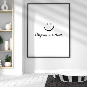 Poster Citação Simples de Felicidade Branca Inspirativa