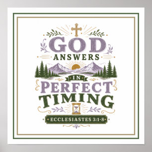 Poster Citações Cristãs Deus Responde no Tempo Perfeito