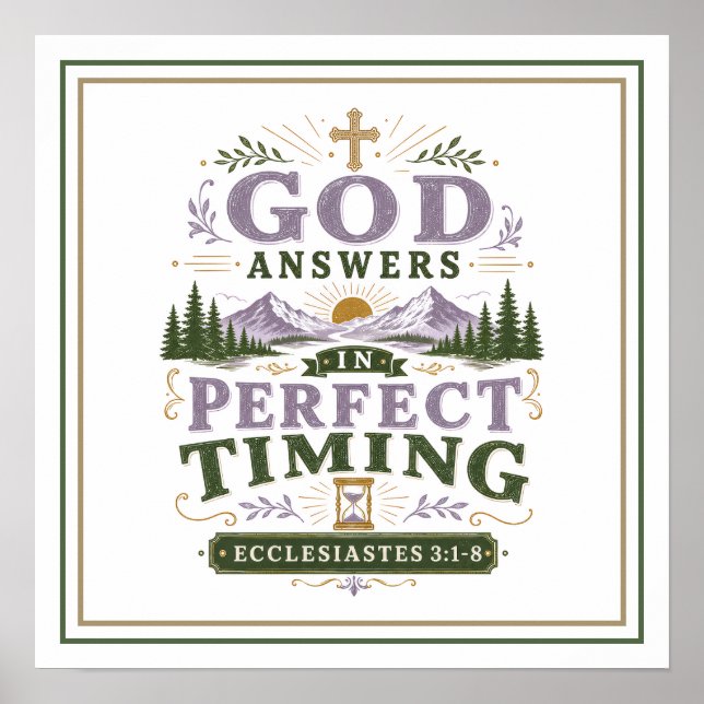 Poster Citações Cristãs Deus Responde no Tempo Perfeito (Frente)